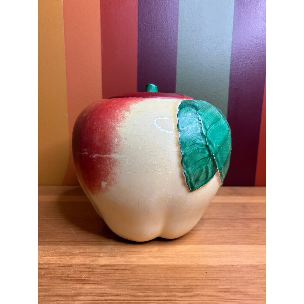 1940s Hull pottery apple cookie jar ceramic fall autumn decor - CRAZING